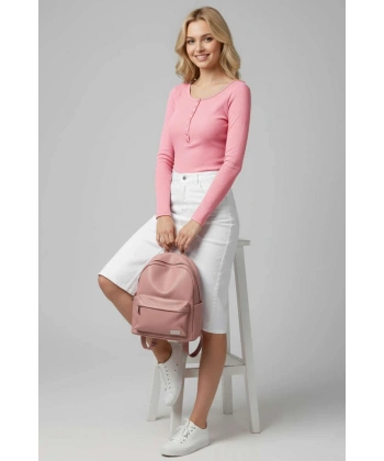 Çıtçıt Detaylı Bluz Pembe T4343