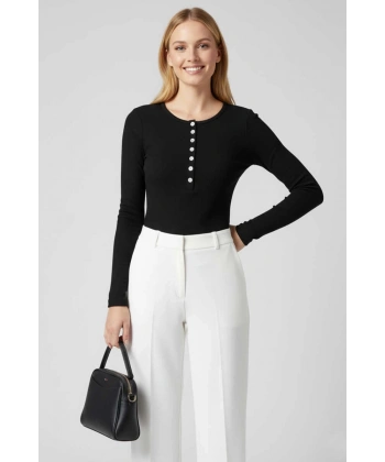 Çıtçıt Detaylı Bluz Siyah T4343
