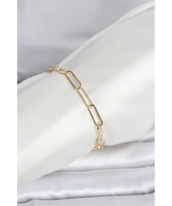 CM 14K Gold Renk Kalın Ataç Zincir Model Kadın Bileklik