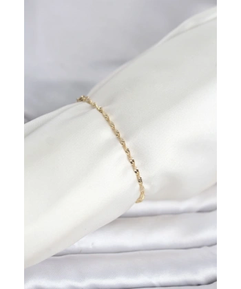 CM 14K Gold Renk Yassı Ezme Burgu Model Kadın Bileklik