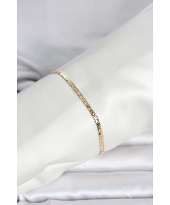 CM 14K Gold Renk Yassı Ezme Zincir Model Kadın Bileklik