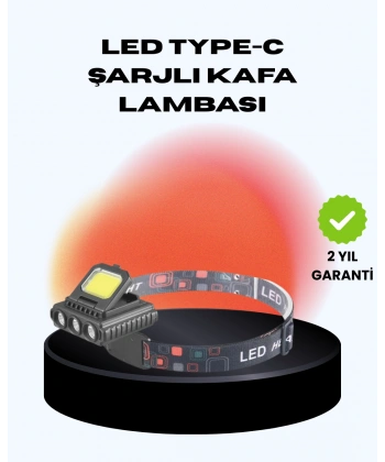 COB + XPE LED Kafa Feneri 800 Lumen USB Type C Şarjlı Çok Modlu