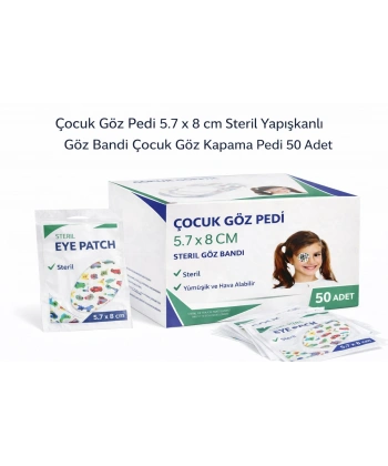 Çocuk Göz Pedi 5.7 x 8 cm Steril Yapışkanlı Göz Bandı Çocuk Göz Kapama Pedi 50 Adet 1 Kutu
