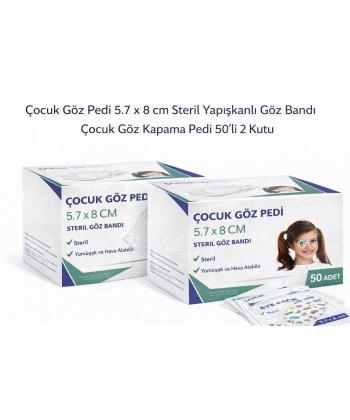 Çocuk Göz Pedi 5.7 x 8 cm Steril Yapışkanlı Göz Bandı Desenli Çocuk Göz Kapama Pedi 50’li 2 Kutu