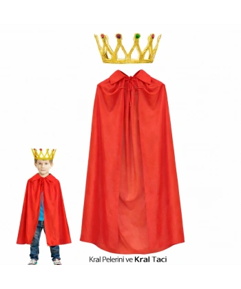 Çocuk Kral Pelerini ve Kral Tacı Kostüm Seti