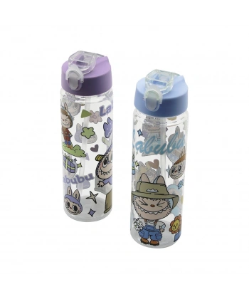 ÇOCUK RESİMLİ SU MATARASI ŞEFFAF PLASTİK PİPETLİ  KİLİTLİ KAPAK