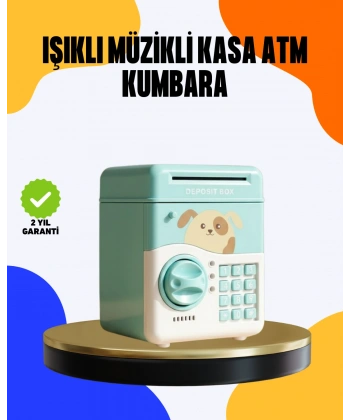 Çocuklar İçin Su Yeşili ATM Kasa Tasarımlı Şifreli Kumbara