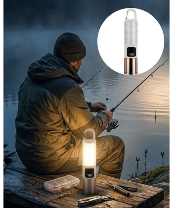 Çok Amaçlı Kamp Feneri USB Şarjlı Çift Işık Kaynaklı Güç Ekranlı LED Aydınlatma