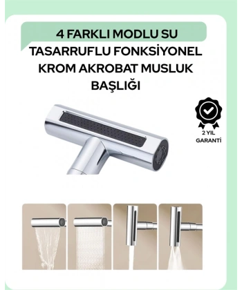 Çok Fonksiyonlu Musluk Başlığı | 4 Su Modu | Geniş Uyumlu Adaptör Seti | Mutfak ve Banyo Uyumlu