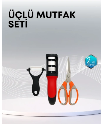 Çok Fonksiyonlu Mutfak Makas Seti – 3 Makas, Bileyici ve Soyacak Dahil