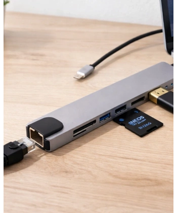 Çok Fonksiyonlu Type C Hub USB HDMI Ethernet Kart Okuyucu