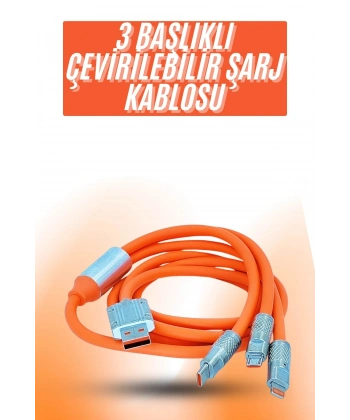 Çoklu Şarj Kablosu USB Type-C İOS Uyumlu 120W Hızlı Şarj Kablosu