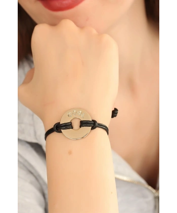 COOL (Havalı) Siyah Deri İpli Unisex Mood Bileklik