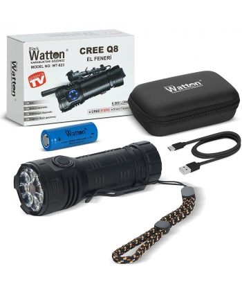 CREE Q8- XPG 8+1 LED  ŞARJLI EL FENERİ WATTON WT-623