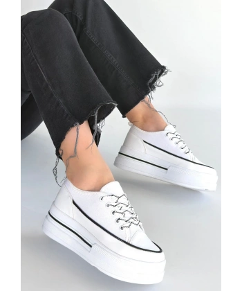 Dalen Beyaz Keten Bağcıklı Spor Ayakkabı