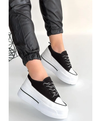 Dalen Siyah Keten Bağcıklı Spor Ayakkabı