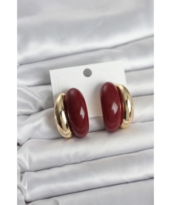 Damla Model Bordo Vintage Gold Renk Kadın Küpe