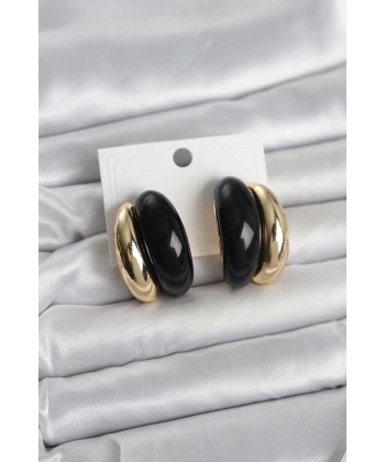 Damla Model Siyah Vintage Gold Renk Kadın Küpe