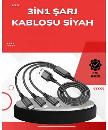 Dayanıklı Metal Başlıklı 3’ü 1 Arada Şarj Kablosu – Tüm Cihazlarla Uyumlu