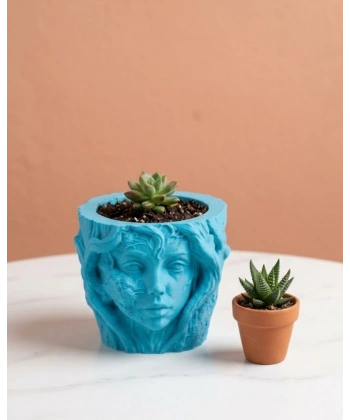 Dekoratif 3D Kadın Yüzü Ağaç Tasarımlı Saksı Vazo Modern Ev Dekoru