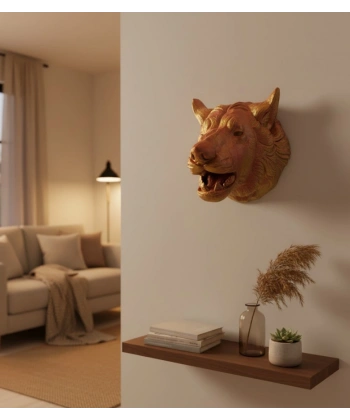 Dekoratif Altın Gold Kurt Duvar Heykeli Asılabilir Hediyelik 25x19 cm