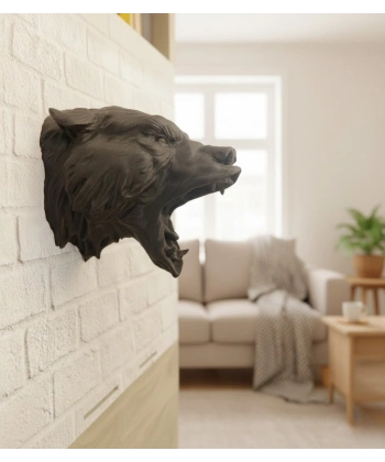 Dekoratif Asılabilir Siyah Ayı Başı 3D Duvar Heykeli 25x19 cm