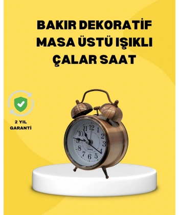 Dekoratif Bronz Renk Metal Alarmlı Masa Üstü Saat Klasik Tasarım