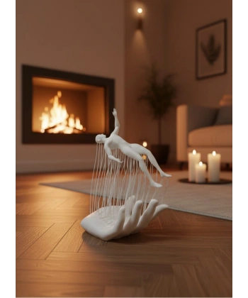 Dekoratif El Üzerinde İnsan Figürü Beyaz Minimal Sanatsal Biblo