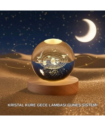Dekoratif LED Kristal Küre Ahşap Altlıklı Şık Gece Lambası