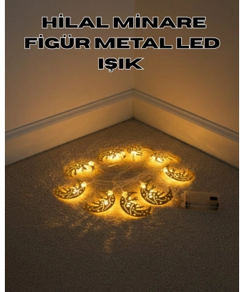 Dekoratif Minareli Hilal LED Işık Metal Gövdeli Ramazan Aydınlatma