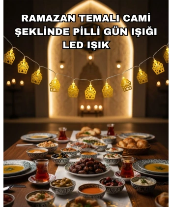 Dekoratif Ramazan LED Işık Pilli Cami Tasarımlı Zincir Aydınlatma