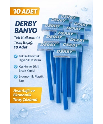 Derby Banyo Tek Kullanımlık Tıraş Bıçağı 10 Adet Plastik Saplı Ekonomik Pratik Tıraş Jileti