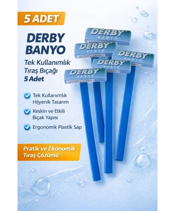 Derby Banyo Tek Kullanımlık Tıraş Bıçağı 5 Adet Plastik Saplı Pratik Ekonomik Tıraş Jileti