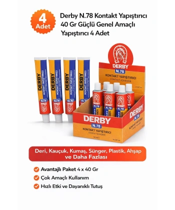 Derby N.78 Kontakt Yapıştırıcı 40 Gr Güçlü Genel Amaçlı Yapıştırıcı 4 Adet