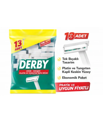 Derby Tek Bıçaklı Tıraş Bıçağı 13’lü 1 Paket Krom Seramik Platin ve Tungsten Kaplı Ekonomik Paket