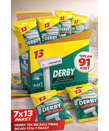 Derby Tek Bıçaklı Tıraş Bıçağı 13’lü 7 Paket 91 Adet Krom Seramik Platin ve Tungsten Kaplı Ekonomik Set