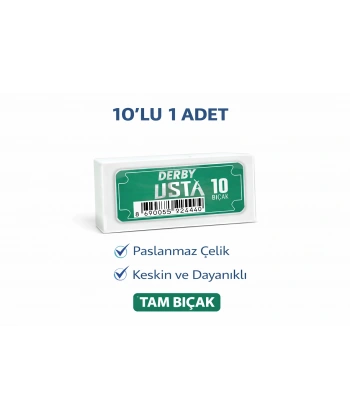 Derby Usta Çift Taraflı Jilet Tam Bıçak Berber Jileti 10LU 1 PAKET