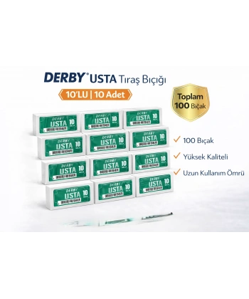 Derby Usta Çift Taraflı Jilet Tam Bıçak Berber Jileti 10LU 10 PAKET