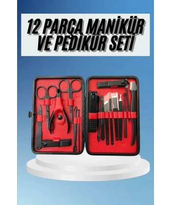 Deri Çantalı Siyah Paslanmaz Çelik 17 Parça Manikür Pedikür Seti