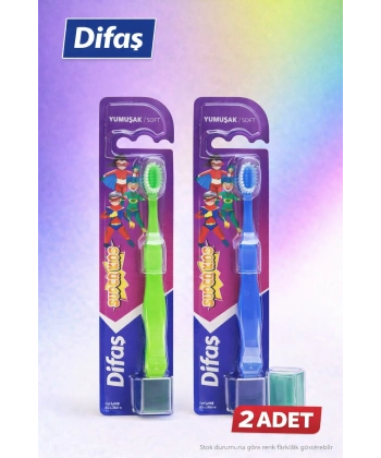 Difaş Kids Çocuk Diş Fırçası 2 Adet Yumuşak Kıllı Koruyucu Kapaklı