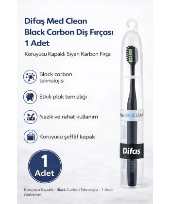 Difaş Med Clean Black Carbon Diş Fırçası 1 Adet Koruyucu Kapaklı Siyah Karbon Fırça