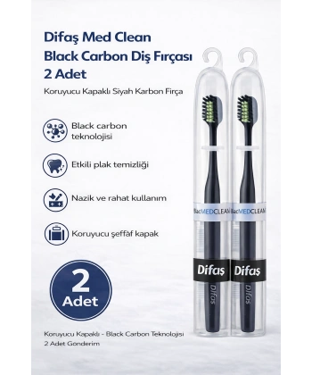 Difaş Med Clean Black Carbon Diş Fırçası 2 Adet Koruyucu Kapaklı Siyah Karbon Fırça Seti