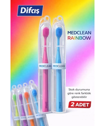 Difaş Medclean Rainbow Diş Fırçası 2 Adet Orta Sert Renkli Yetişkin Diş Fırçası Seti