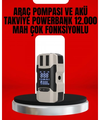 Dijital Ekranlı Araç Pompası Akü Takviye Powerbank 12.000 mAh