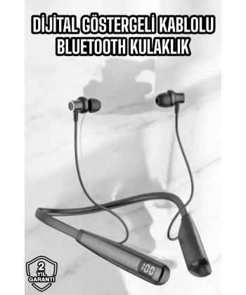 Dijital Göstergeli Kulak İçi Kablosuz Bluetooth Kulaklık Boyun Bantlı