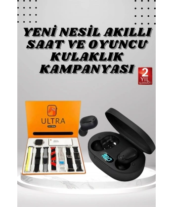 Dijital Göstergeli Kulaklık ve 7 Kordonlu Akıllı Saat Android ve İOS Uyumlu Uyku Takibi Sesli Görüşme