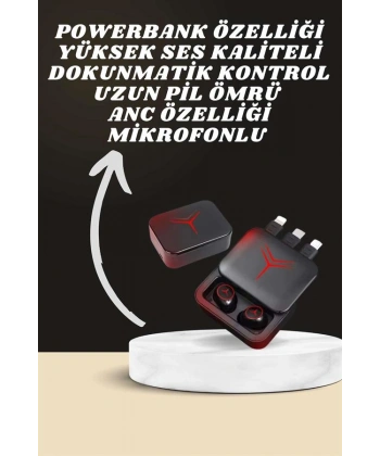Dijital Göstergeli Powerbank Kablosuz Kulaklık ve 7 Kordonlu Yeni Nesil Akıllı Saat Dokunmatik Kontrol