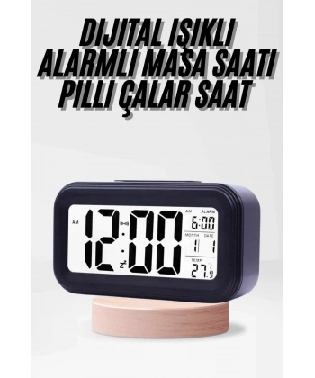 Dijital Işıklı Alarmlı Çalışma Masası Ekran Pilli Çalar Saat