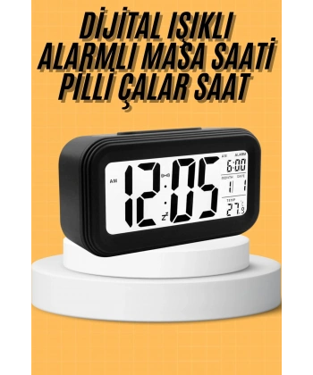 Dijital Masa Saati Takvim Çalar Saat Alarmlı Işıklı Led Ekran Pilli