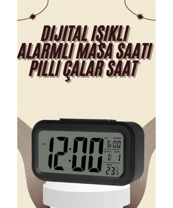 Dijital Masa Saati Termometreli Takvim Çalar Saat Led Ekran Pilli